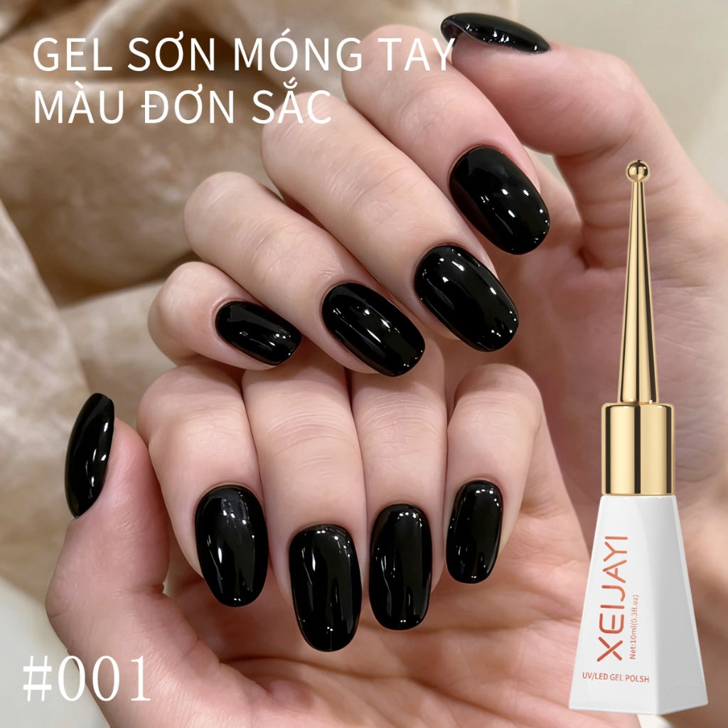 XEIJAYI 10ml Sơn móng tay đen nguyên chất mới có độ bóng lâu trôi thích hợp cho việc tự làm móng tay