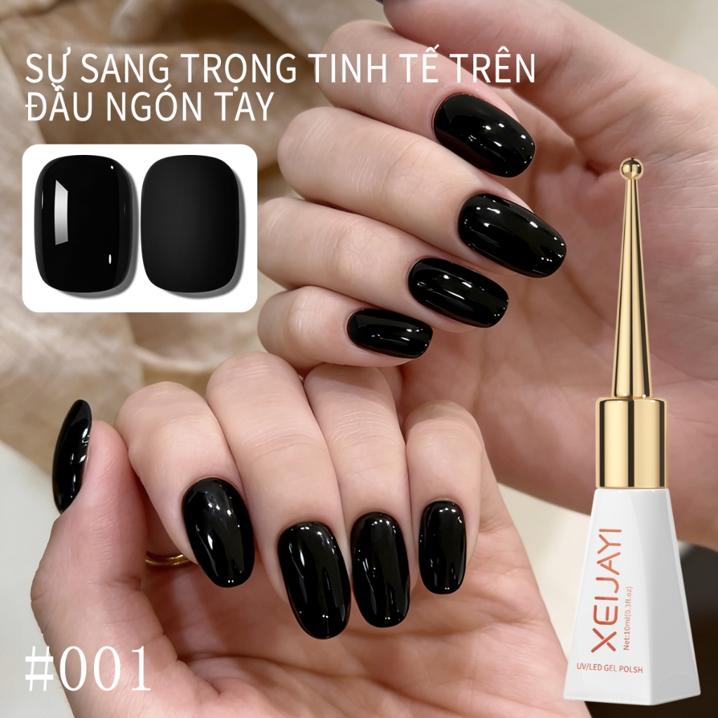 XEIJAYI 10ml Sơn móng tay đen nguyên chất mới có độ bóng lâu trôi thích hợp cho việc tự làm móng tay