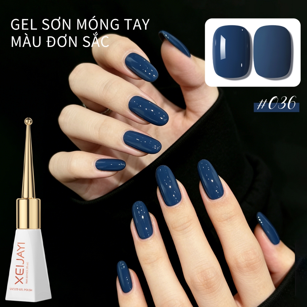 XEIJAYI 10ml - Sơn móng tay dạng gel màu xanh đậm, phù hợp với tông da vàng và tối màu.