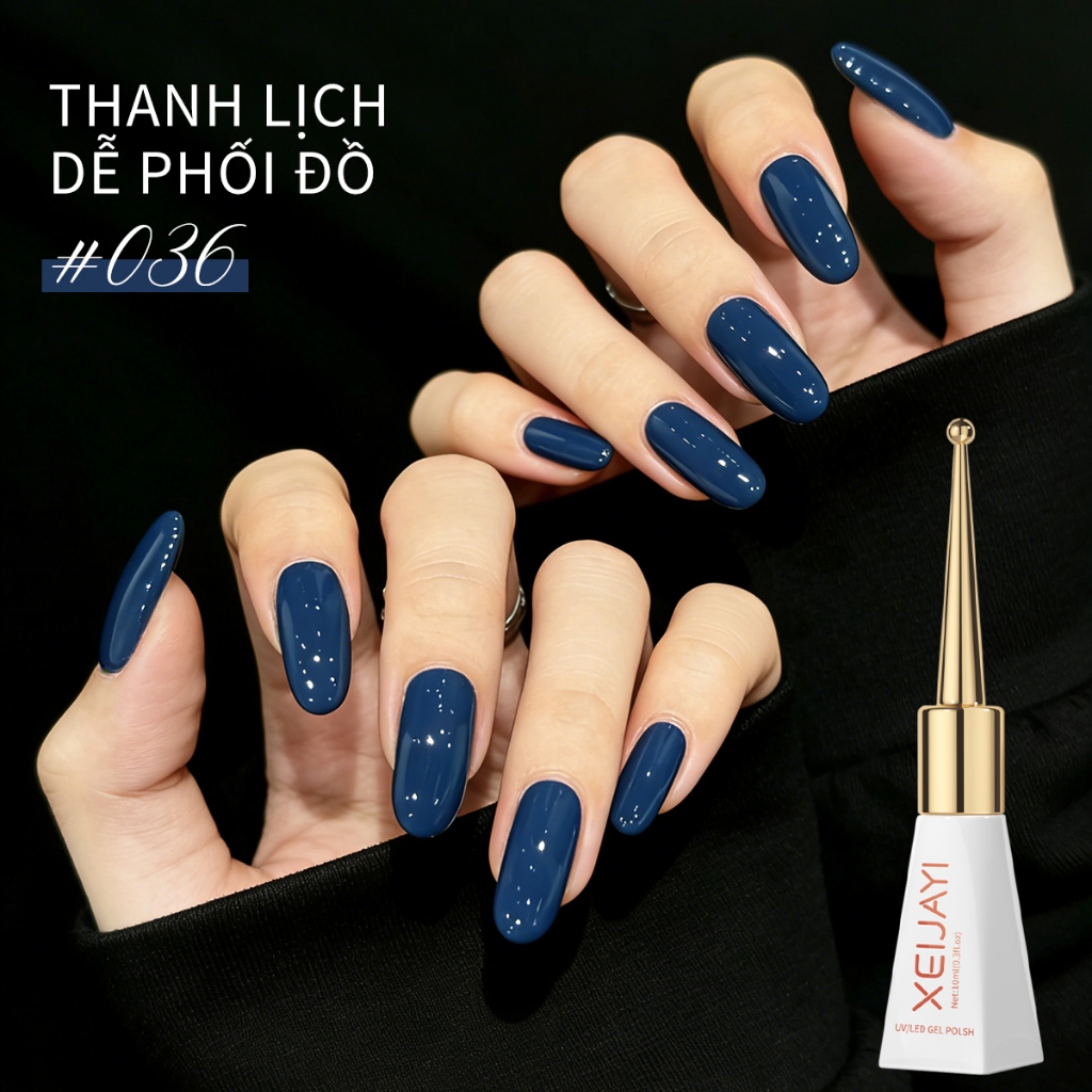 XEIJAYI 10ml - Sơn móng tay dạng gel màu xanh đậm, phù hợp với tông da vàng và tối màu.