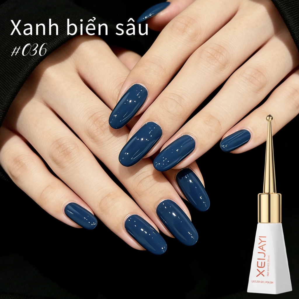 XEIJAYI 10ml - Sơn móng tay dạng gel màu xanh đậm, phù hợp với tông da vàng và tối màu.