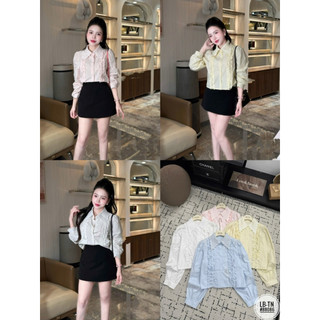 Áo sơ mi thô dài tay/cộc tay cổ ren dải bèo #88086-26007