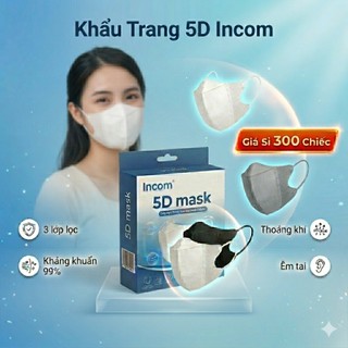 ComBo 300 Khẩu Trang 5D InCom - Kháng Khuẩn, Chóng Bụi Nắng 99%, có Đủ 5 Màu Để Chọn