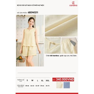 (Sẵn)6BDN02Đồ bộ nữ CARDINA chất liệu đũi bamboo họa tiết thêu nhẹ nhàng trang nhã thoáng mát 6BDN02