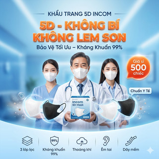 ComBo 500 Chiếc Khẩu Trang InCom 5D (Tặng Thêm 10 Chiếc) - có Chọn Màu