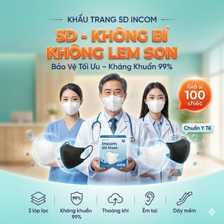 100 Cái Khẩu Trang InCom 5D Có 3 Lớp Khán Khuẩn - có Chọn Màu