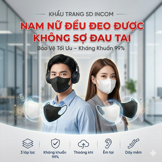 100 Cái Khẩu Trang InCom 5D Có 3 Lớp Khán Khuẩn - có Chọn Màu