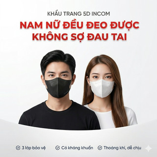 100 Cái Khẩu Trang InCom 5D Có 3 Lớp Khán Khuẩn - có Chọn Màu