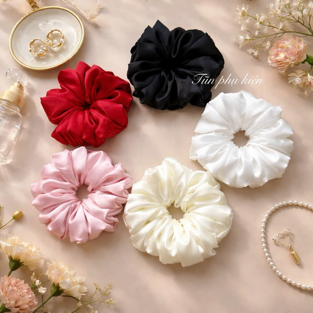 Cột scrunchies size 18cm - Mẫu ren thêu cao cấp - mẫu nhún phồng  bồng bềnh xinh xắn