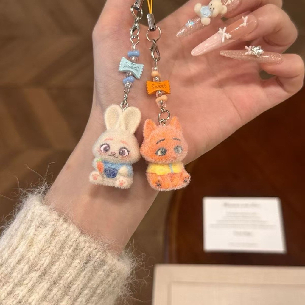 Móc Khóa Cặp Đôi Cáo & Thỏ Dễ Thương – Charm Treo Điện Thoại/Balo Phong Cách Hoạt Hình Cute