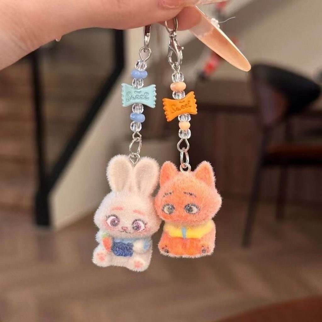 Móc Khóa Cặp Đôi Cáo & Thỏ Dễ Thương – Charm Treo Điện Thoại/Balo Phong Cách Hoạt Hình Cute