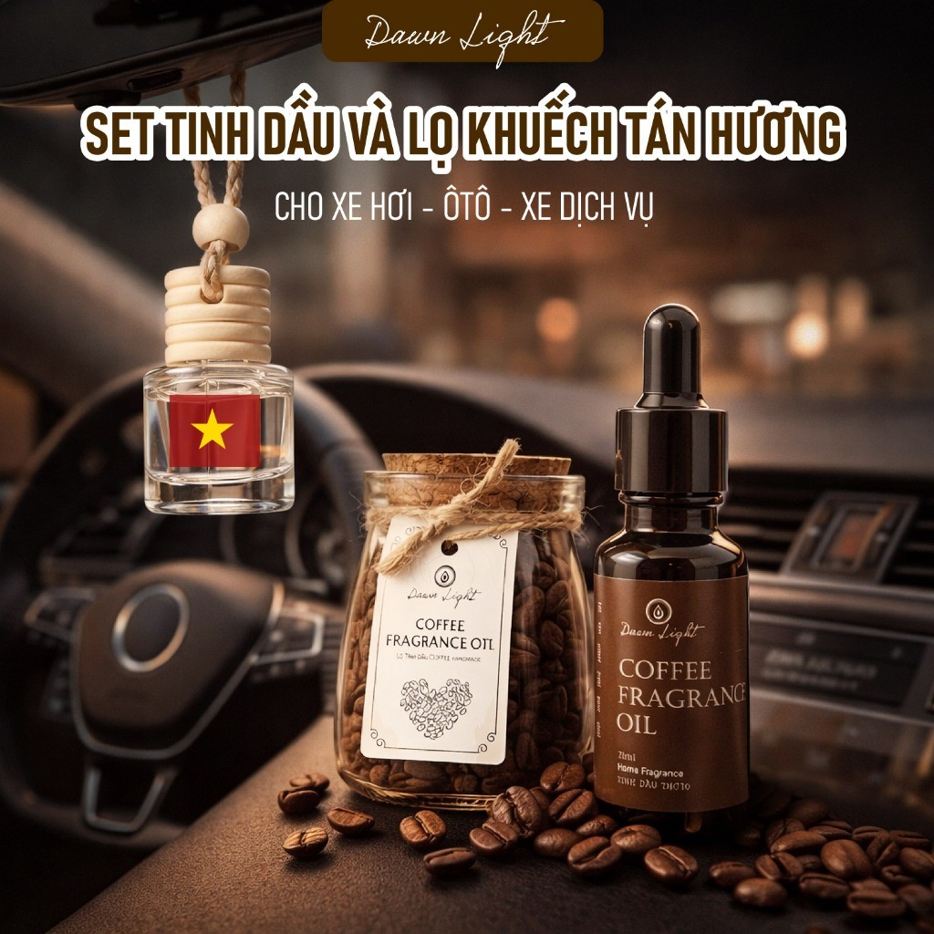 Bộ Tinh Dầu Cà Phê Khử Mùi Ô Tô Xe Hơi Xe Dịch Vụ Quà Tặng Dawn Light TDCFXEH