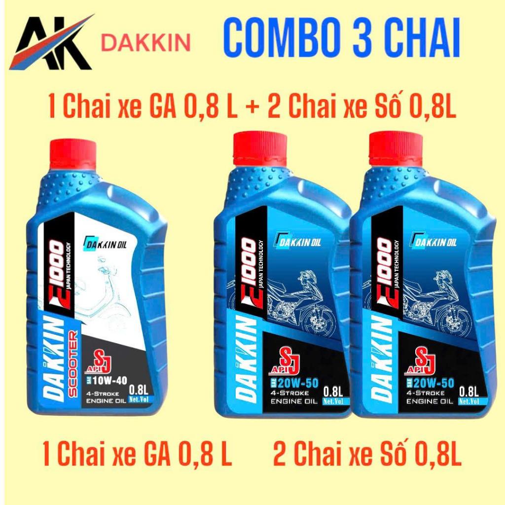 COMBO 3 CHAI NHỚT DAKKIN(2 CHAI NHỚT XE SỐ + 1 CHAI NHỚT TAY GA) 0,8L