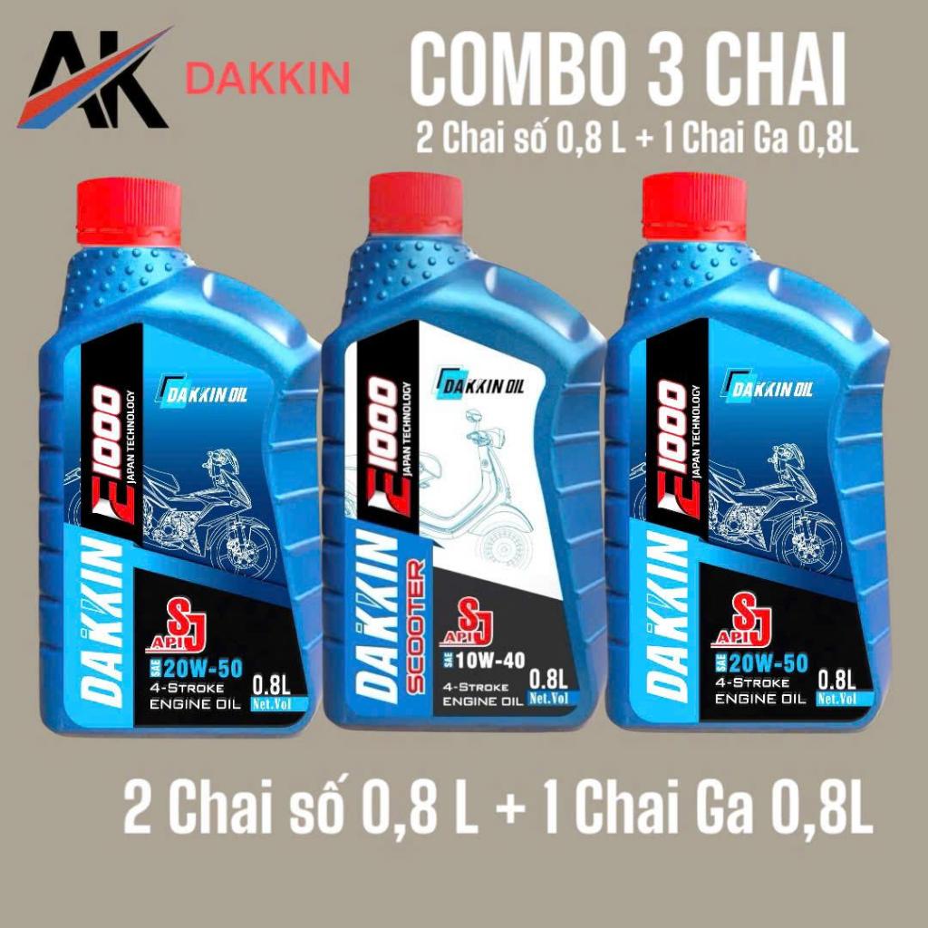 COMBO 3 CHAI NHỚT DAKKIN(2 CHAI NHỚT XE SỐ + 1 CHAI NHỚT TAY GA) 0,8L