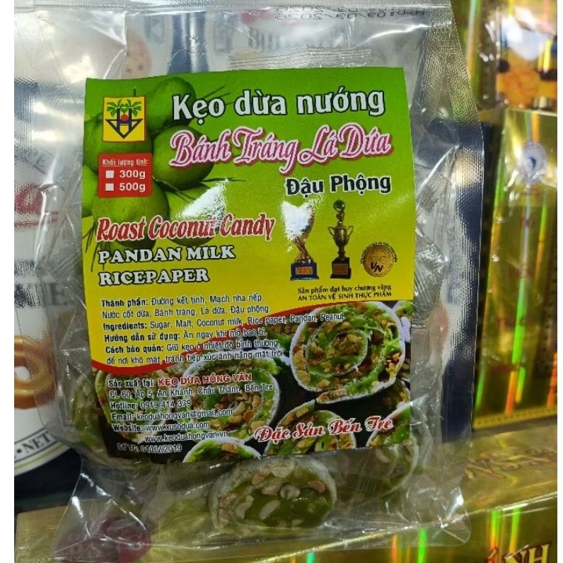 Kẹo dừa nướng [ lá dứa ] Hồng Vân 500g -- đặc sản Bến Tre