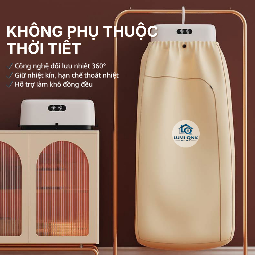 Máy Sấy Quần Áo Chính Hãng LUMI QNK HOME Thiết Kế Gấp Gọn Tích Hợp Sưởi Ấm Mini An Toàn Cho Gia Đình