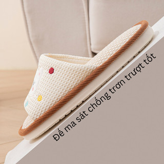 Dép đi trong nhà nam nữ vải lanh họa tiết hình chó mini dễ thương, đế bám sàn chống trơn trượt