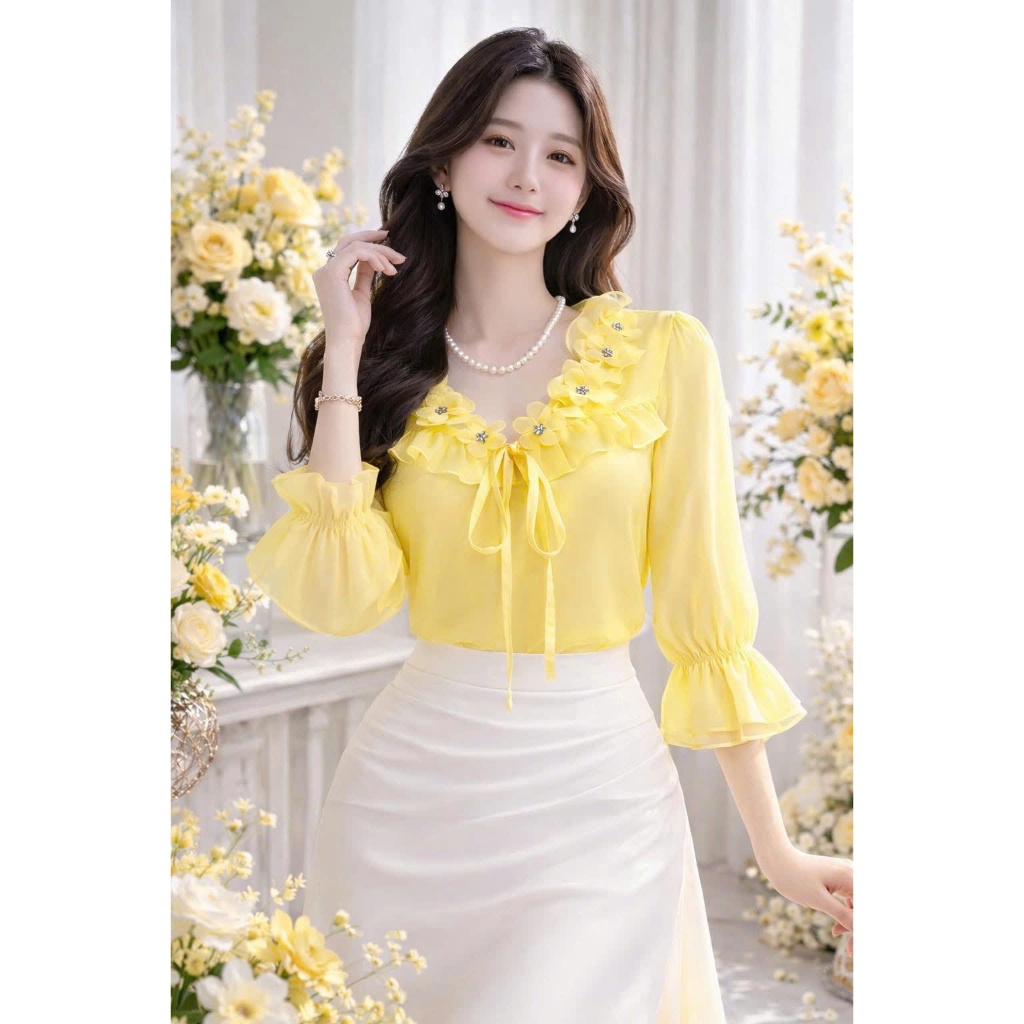 TK8 ÁO KIỂU THIẾT KẾ KẾT HOA-ÁO KIỂU NỮ TÍNH-CAO CẤP