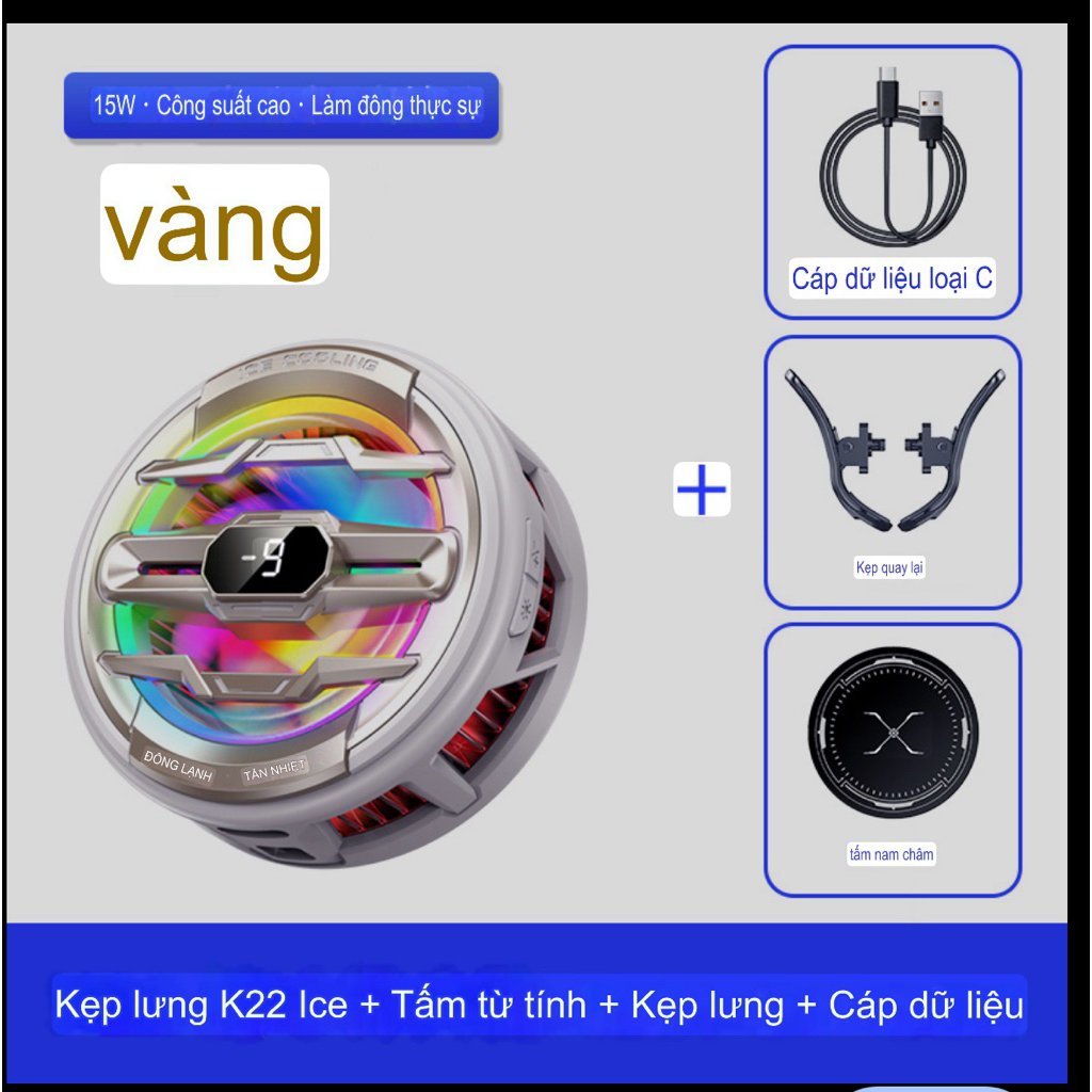 Sò lạnh K22 AI (15W) hỗ trợ làm mát điện thoại/máy tính bảng- TH shops phụ kiện gaming