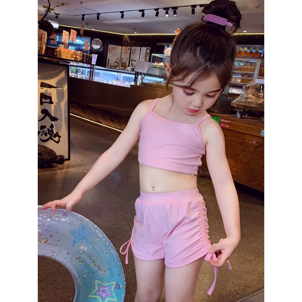 Set bikini bé gái cao cấp 3 món, đồ bơi kèm áo khoác mỏng thoáng mát, phong cách dễ thương cho bé đi biển