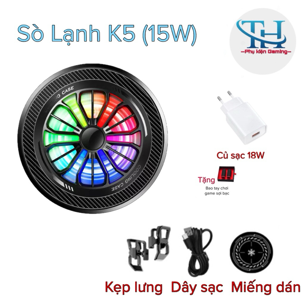 Sò Lạnh K5 (15W)- bề mặt tản nhiệt 4,2cm- hỗ trợ làm mát điện thoại/máy tính bảng- TH shops phụ kiện gaming