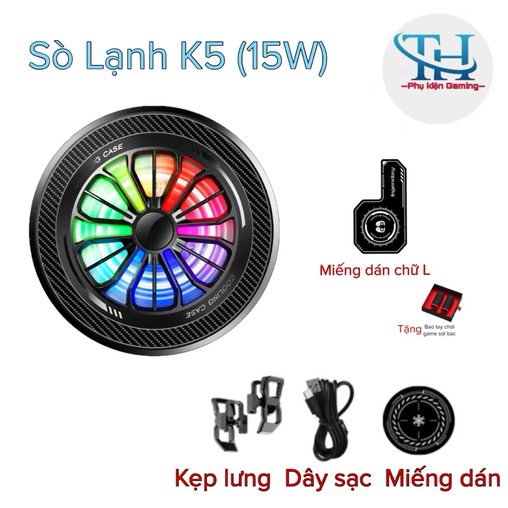 Sò Lạnh K5 (15W)- bề mặt tản nhiệt 4,2cm- hỗ trợ làm mát điện thoại/máy tính bảng- TH shops phụ kiện gaming