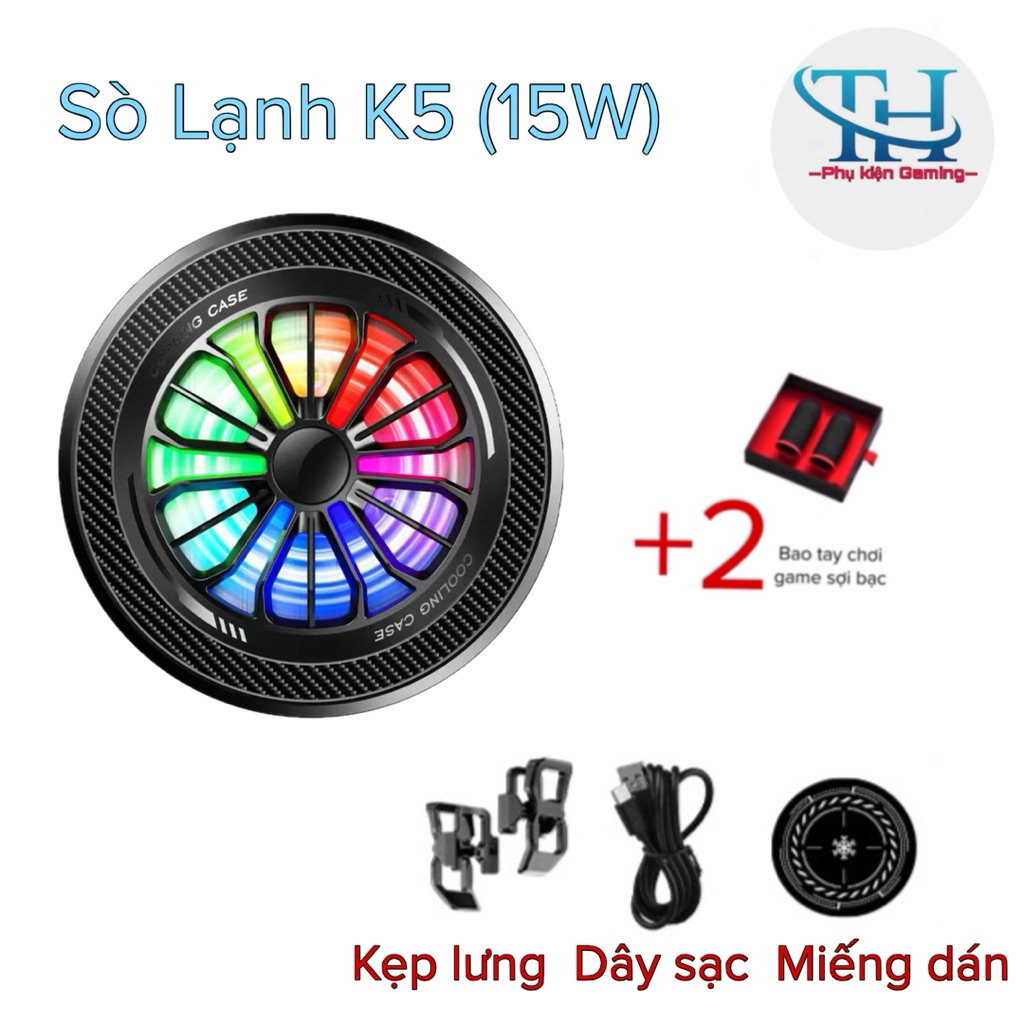 Sò Lạnh K5 (15W)- bề mặt tản nhiệt 4,2cm- hỗ trợ làm mát điện thoại/máy tính bảng- TH shops phụ kiện gaming