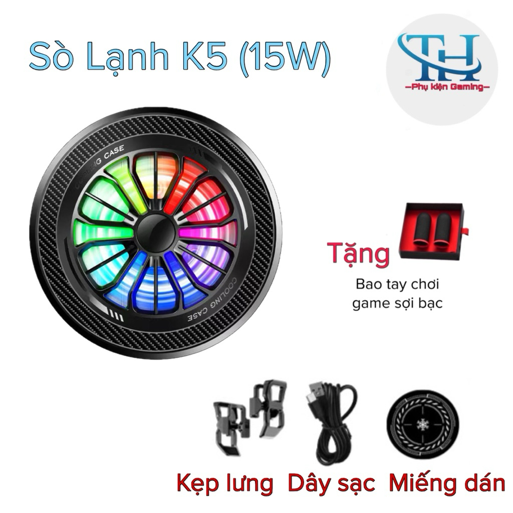 Sò Lạnh K5 (15W)- bề mặt tản nhiệt 4,2cm- hỗ trợ làm mát điện thoại/máy tính bảng- TH shops phụ kiện gaming