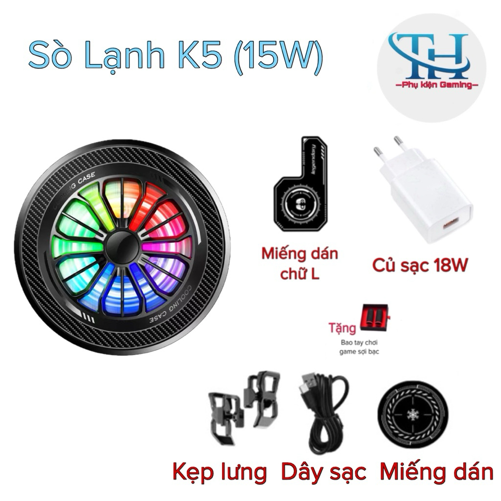 Sò Lạnh K5 (15W)- bề mặt tản nhiệt 4,2cm- hỗ trợ làm mát điện thoại/máy tính bảng- TH shops phụ kiện gaming