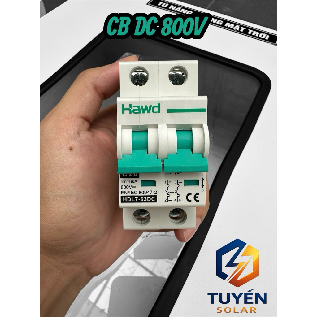 Aptomat CB DC 1000V/800V/600V/500V -20A-2P. HAWD Chuyên dùng hệ năng ...
