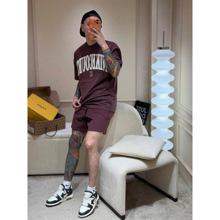 Bộ Đồ Thể Thao Nam Form Rộng In Chữ Basic – Áo Thun + Quần Short Năng Động
