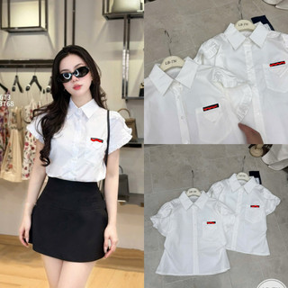 Áo sơ mi thô  cổ đức tay cộc bèo túi vuông #2713