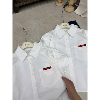 Áo sơ mi thô  cổ đức tay cộc bèo túi vuông #2713