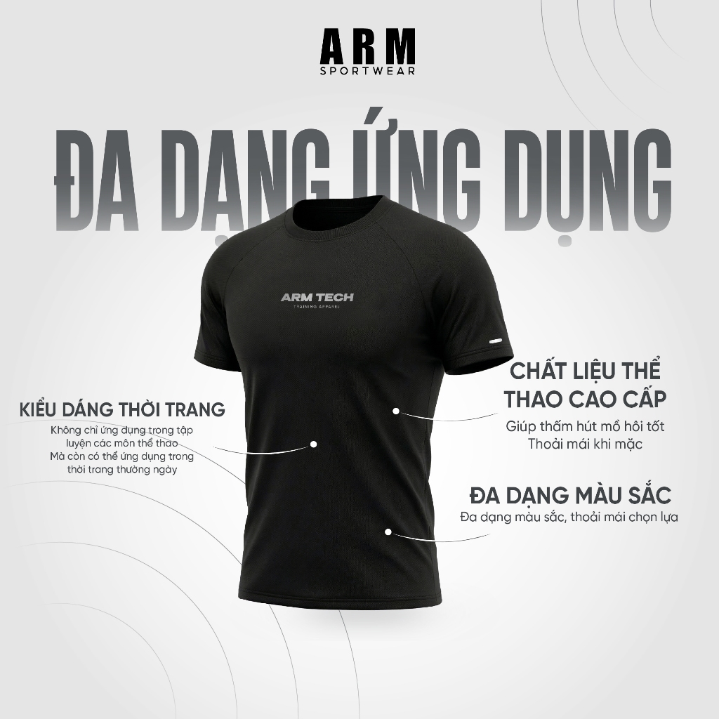 Áo Thun Thể Thao Nam ARM TECH DAILY, Áo Tập Gym Chất Liệu Co Giãn, Vận Động Thoáng Mát