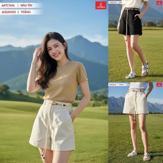 6QSA01 Quần short nữ CARDINA chất liệu kaki mềm cạp cao cách điệu kiểu dáng thanh lịch trẻ trung 6QSA01