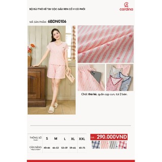 6BDN01Đồ Bộ Nữ 𝐂𝐀𝐑𝐃𝐈𝐍𝐀 Chất Thô Cao Cấp Áo Cộc Tay Quần Đùi kẻ Mềm Mại 6BDN01