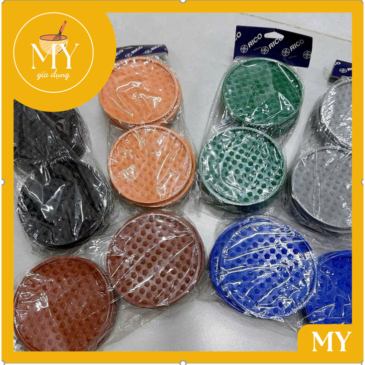 Bộ 10 miếng lót ly dạng tròn gai nhọn dùng để lót ly cf, sinh tố - Lót ly dẻo nhựa RICO (9cm) đủ màu