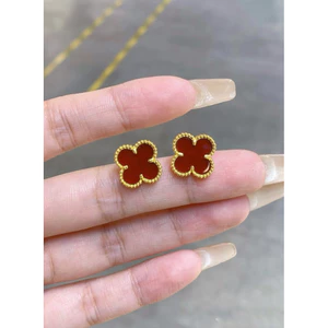 Khuyên tai mặt hoa đỏ viền vàng cao cấp, thiết kế sang trọng, nổi bật, dễ phối đồ