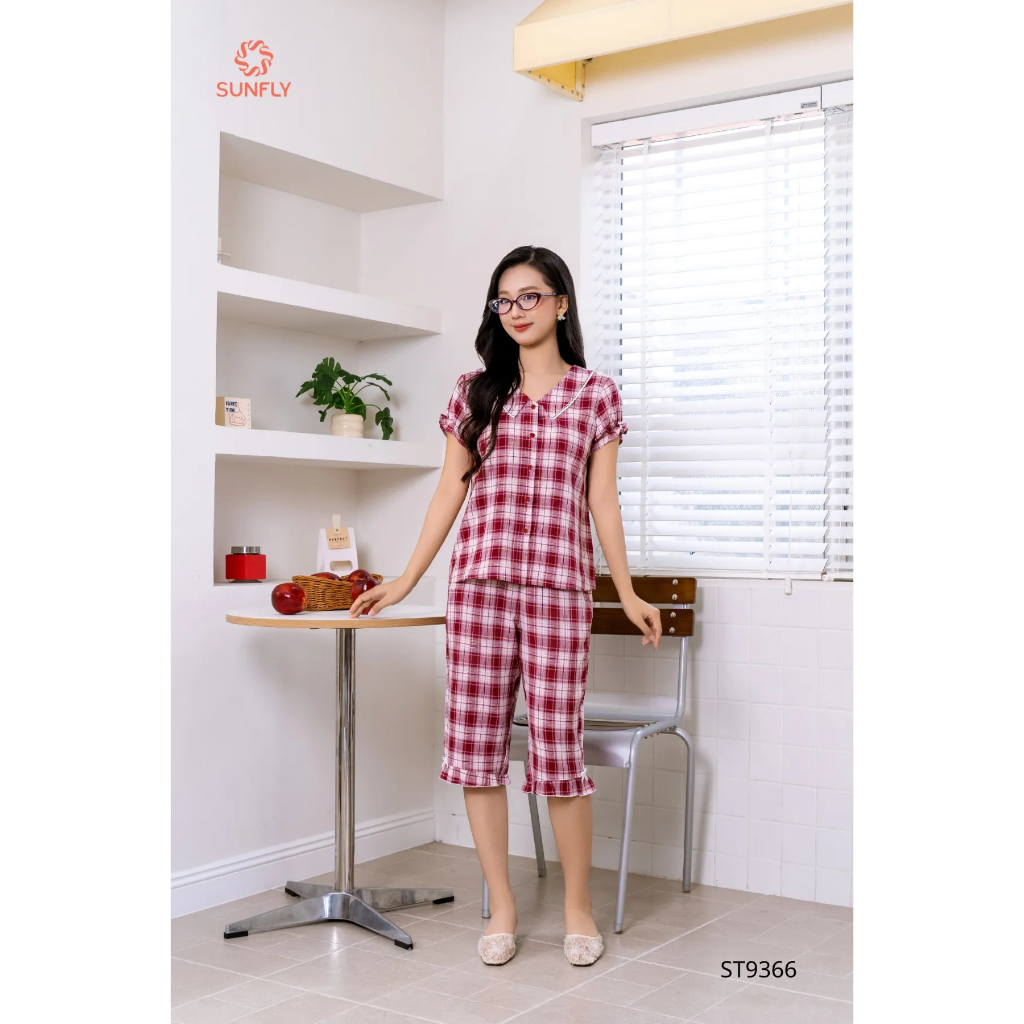 ST9366 Bộ pijama nữ kate áo cộc quần ngố