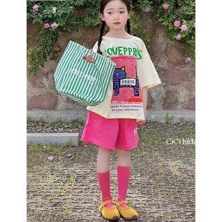 [B&G] Sét bộ áo thun form rộng in hình mèo kết hợp quần short năng động chi bé gái từ 10-45kg