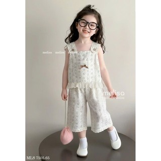 [B&G] Sét bộ hoa nhí áo sát nách kèm quần lửng phối ren mùa hè cho bé gái từ 10-45kg