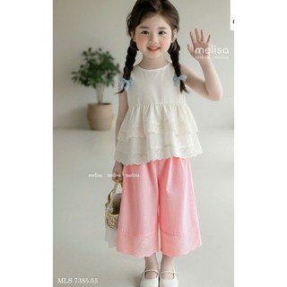 [B&G] Sét bộ áo sát nách thêu ren kèm quần dài hồng dễ thương mùa hè cho bé gái từ 10-45kg