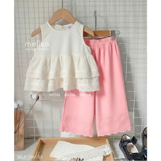 [B&G] Sét bộ áo sát nách thêu ren kèm quần dài hồng dễ thương mùa hè cho bé gái từ 10-45kg