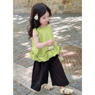 [B&G] Sét bộ áo sát nách xanh kèm quần chấm bi dài cá tính nổi bật cho bé gái mùa hè