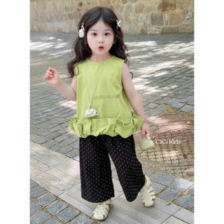 [B&G] Sét bộ áo sát nách xanh kèm quần chấm bi dài cá tính nổi bật cho bé gái mùa hè