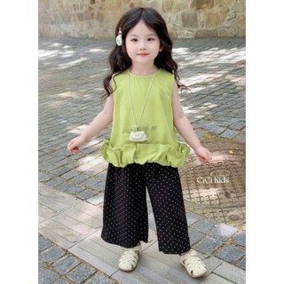 [B&G] Sét bộ áo sát nách xanh kèm quần chấm bi dài cá tính nổi bật cho bé gái mùa hè