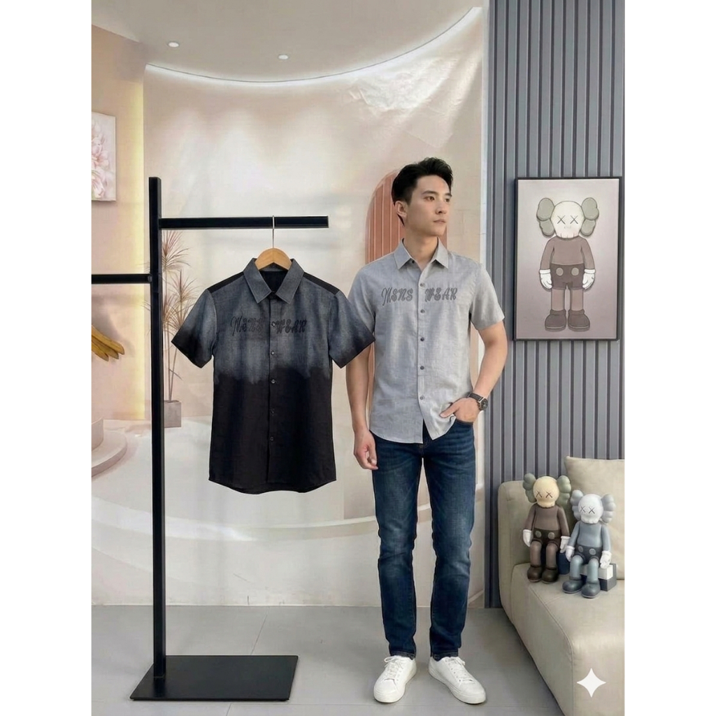 [iSMD.2] 45-90kg Sơ Mi Đũi, Tay Ngắn, Thêu Chữ, Slimfit, Loang, unisex, rẻ, đẹp, thời trang, bigsize