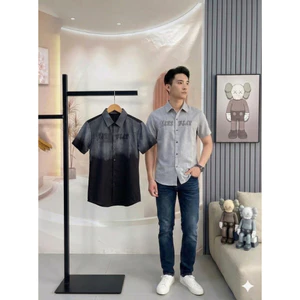 45-90kg Sơ Mi Đũi, Tay Ngắn, Thêu Chữ, Slimfit, Loang, unisex, rẻ, đẹp, thời trang, bigsize
