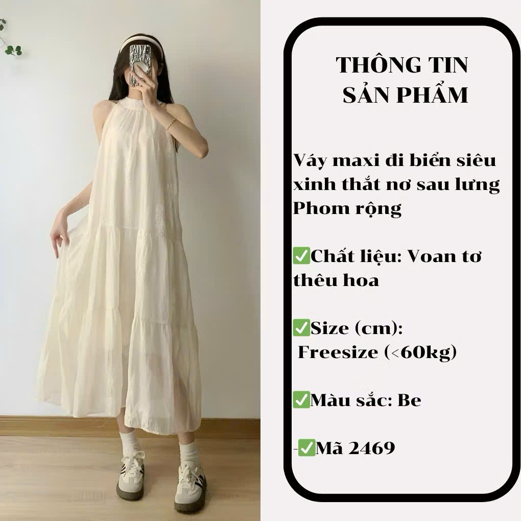 Váy maxi đi biển chất vải voan thêu hoa, phom to đẹp Joolate_ Váy sát nách hè váy du lịch