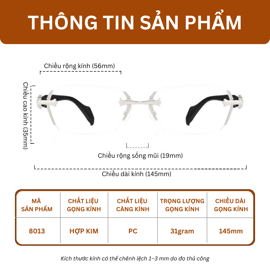 Kính Mắt Không Viền MOCO 8013 Thời Trang 2025, Phong Cách Âu Mỹ, Gọng Kim Loại Gia Công Cao Cấp